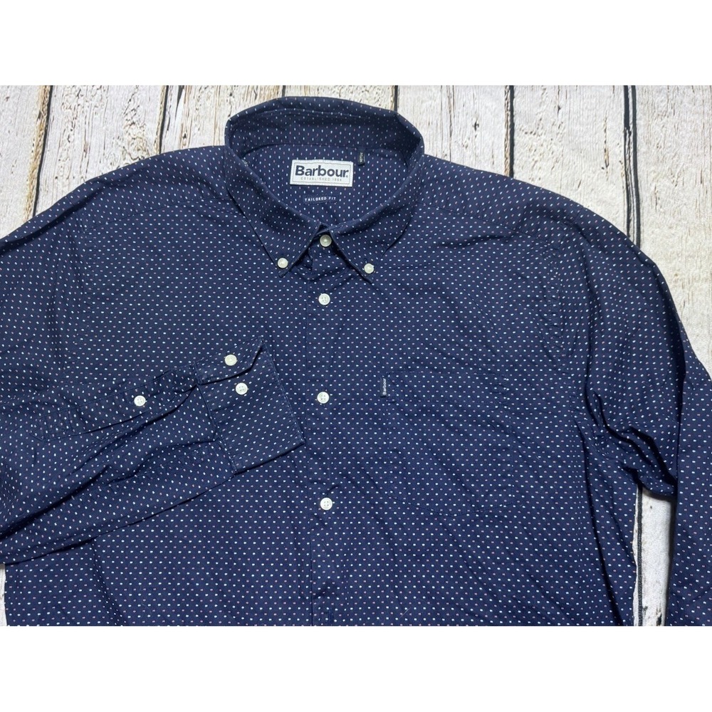 BARBOUR Button Down Blue Shirt Men Size L Tailored Fit Long Sleeve Casual Arrows